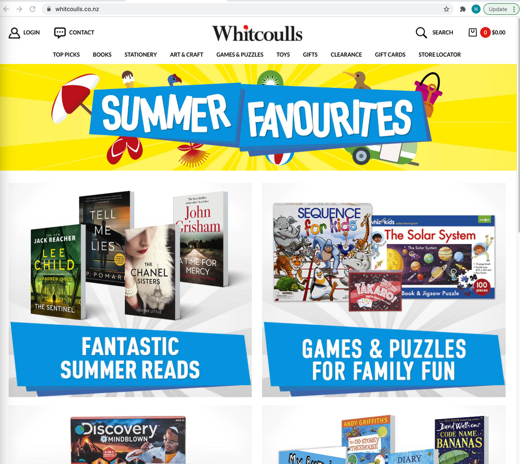Whitcoulls bookstore homepage