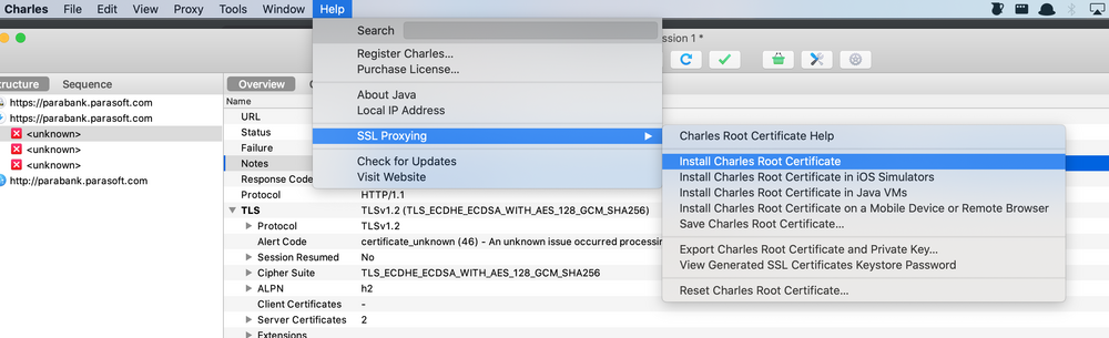 Install charles ruit certificate screen