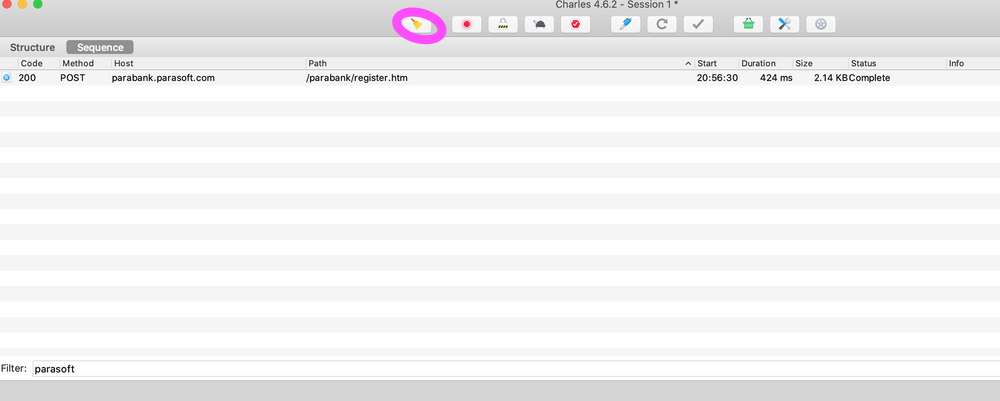 Sequence tab on Charles Proxy