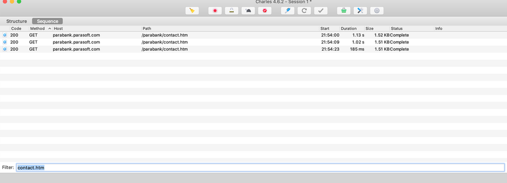 Default screen on Charles Proxy when throttling